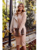 Loose dress with a turtleneck and pockets, beige FI720 - Online store - Boutique